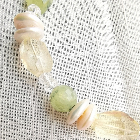 Green Prehnite Rock Crystal Quartz and Coin pearl necklace 🆕 - Picture 7 of 8